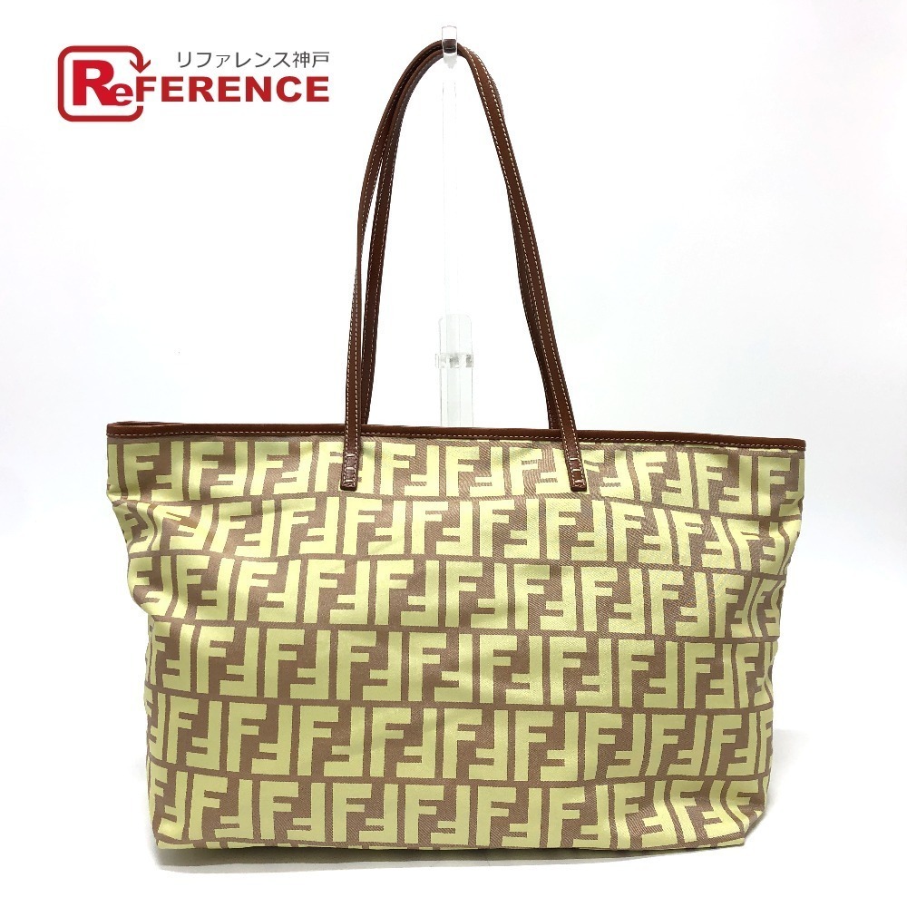 FENDI Zucca Shoulder Bag Tote Nylon Leather Yellow
